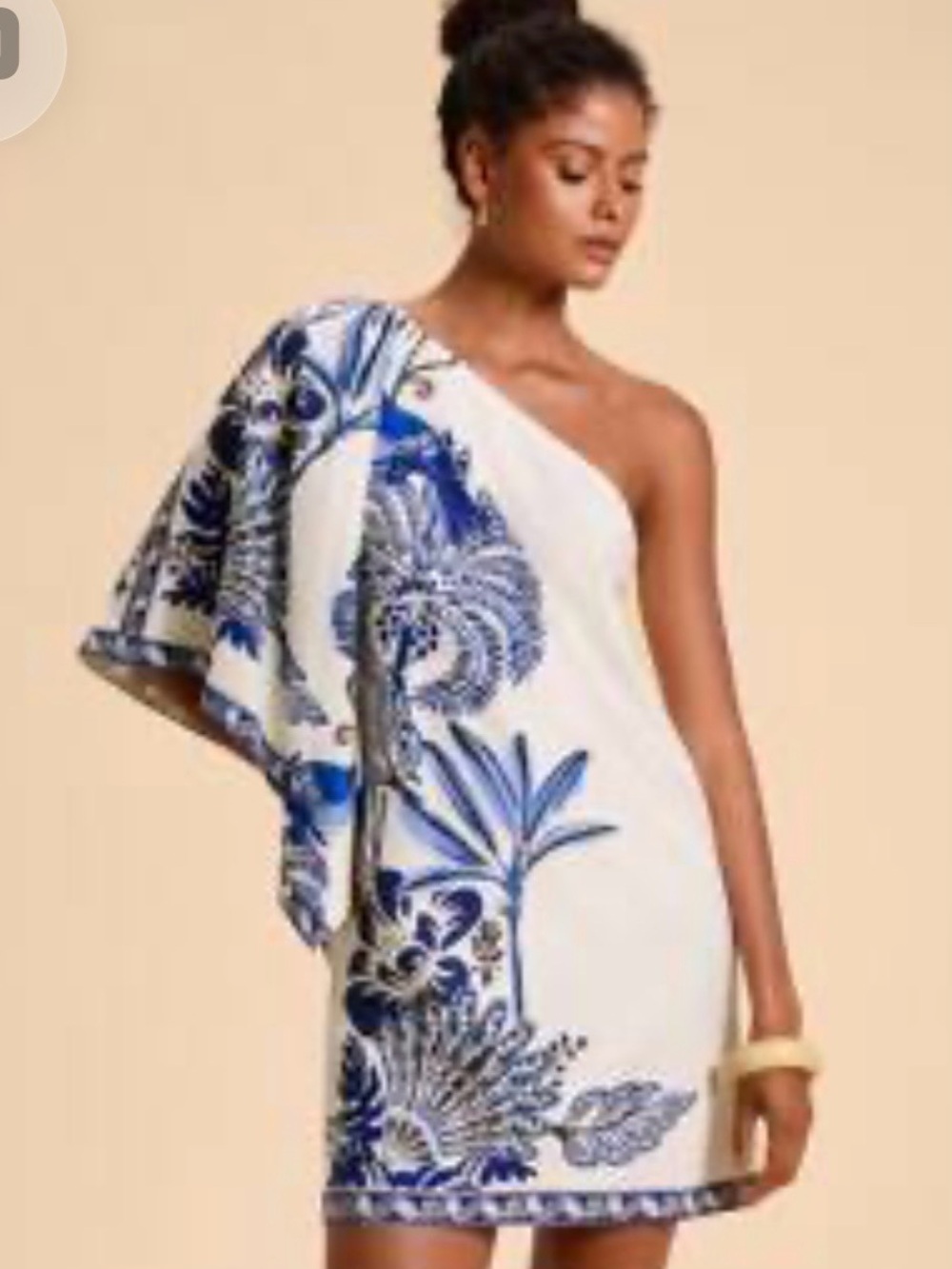 SHEIN White One-Shoulder Mini Dress with Blue Floral Print